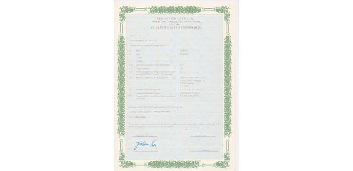 COC EEC certificat homologation